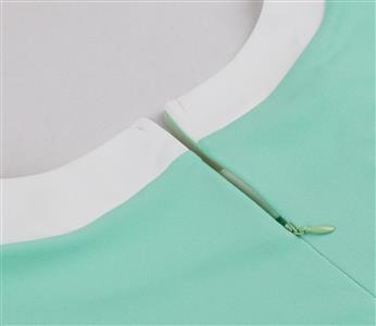 Vintage Mint Green Short Sleeve Dress with White Bow and Matching Headband, A-Line Retro Flared SkirtN23819