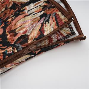 Vintage Jacquard Corset Top - Heart-shaped Neckline with Leather Trim and Front Lace-up N237844