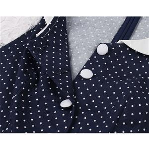 1950's Vintage Lapel Floral Lace Sleeves Polka Dots High Waist Daily Casual Swing Dress N21497