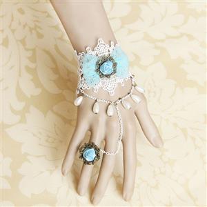 Vintage Lace Bracelet, Gothic Rose Bracelet, Cheap Wristband, Gothic White Lace Bracelet, Victorian Floral Lace Bracelet, Retro White Floral Lace Wristband, Bracelet with Ring, #J18091