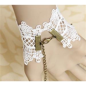 Vintage White Floral Lace Wristband Bowknot Bracelet with Ring J18091