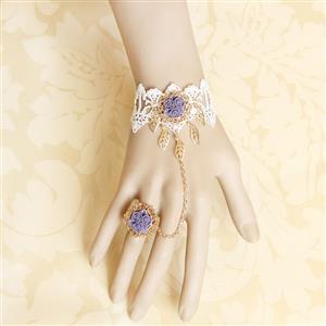 Vintage White Floral Lace Wristband Rose Bracelet with Ring J18092