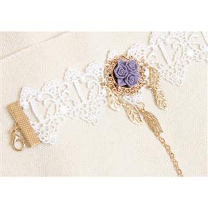 Vintage White Floral Lace Wristband Rose Bracelet with Ring J18092