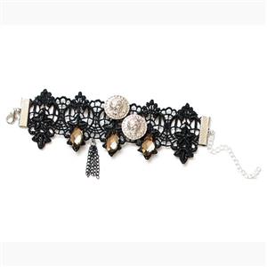 Vintage Black Lace Wristband Crystal Embellishment Bracelet J17862