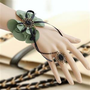 Vintage Floral Lace Wristband Elegant Flower Embellishment Bracelet with Ring J17930