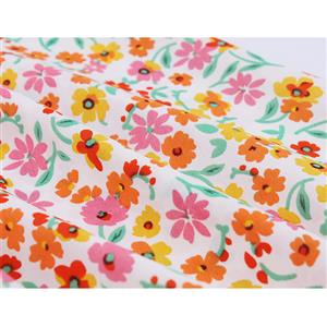 Vintage Floral Print Lapel Puff Sleeve Front Button High Waist Rockabilly Daily A-line Dress N22107