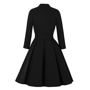 Elegant Lapel Front Button Long Sleeves High Waist Belted Vintage Fall/Winter Midi Dress N21501