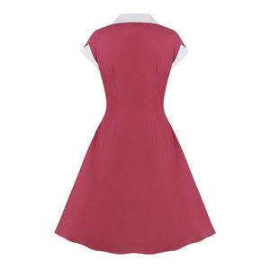 1950s Vintage Lapel Short Sleeve Front Button High Waist Office Lady Cocktail Midi Dress N22043