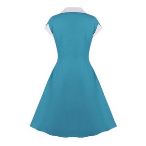 1950s Vintage Lapel Short Sleeve Front Button High Waist Office Lady Cocktail Midi Dress N22044
