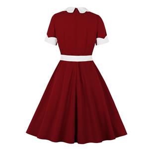 1950's  Vintage Bow Lapel and Set-in Short Sleeves High Waist Belted Cocktail Midi Dress N21502