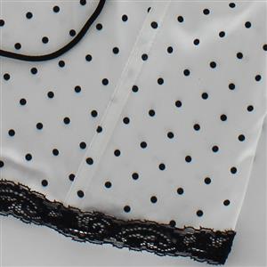 White Polka Dot Corset Top with Black Lace & Tie Details N23990