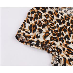 Vintage Leopard Pattern Round Neck High Waist Midi Tube Dress N18697