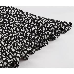 Vintage Square Neckline Black Bodice and Leopard Pattern Short Sleeve High Waist Midi Dress N21581