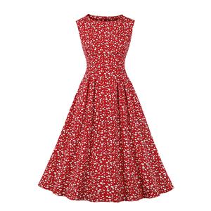 Vintage Floral Print Round Neckline Sleeveless Wide Waistline Cocktail Party Midi Dress N22222