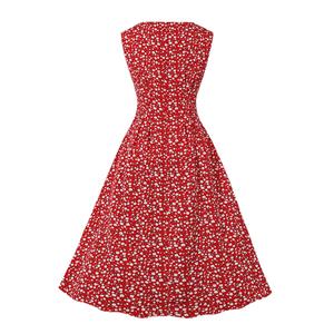 Vintage Floral Print Round Neckline Sleeveless Wide Waistline Cocktail Party Midi Dress N22222