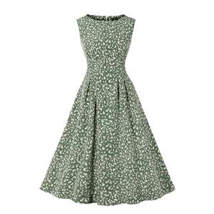 Vintage Leopard Print Round Neckline Sleeveless High Waist Summer Party Midi Dress N22226