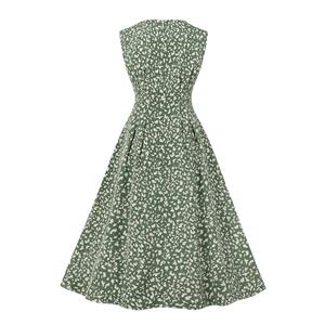 Vintage Leopard Print Round Neckline Sleeveless High Waist Summer Party Midi Dress N22226