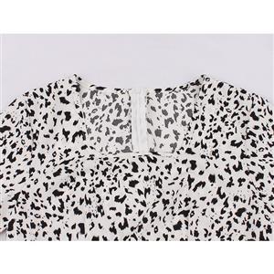 Vintage Leopard Square Neckline Short Sleeve High Waist Daily Casual A-line Dress N22086