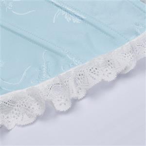 Vintage Light Blue Corset Bodysuit - Floral Pattern Lace Trim with Adjustable Lace-up Back N237832