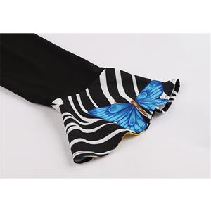 Vintage Zebra and Butterfly Pattern V-neck Flared Sleeve A-line Midi Dress N19563