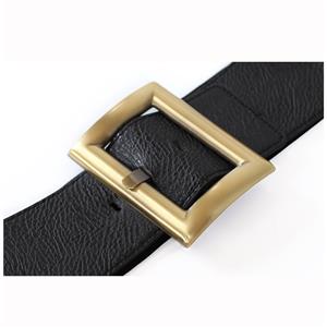 Vintage Black Metal Square Buckle Womens Feather Elastic Wide Waist Belt Cinch N14838