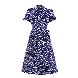 Bow-knot Tie Collar Party Dresses, Cute Summer Swing Dress, Retro  Print Dresses for Women 1960, Vintage Dresses 1950's, High Waist Dresses for Women,Print Belt Dresses, Vintage Summer Day Dress, #N20834