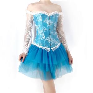 Retro Plastic Boned Off-shoulder Lace Overbust Corset with Multi-layered Mesh Tutu Skirt N22230