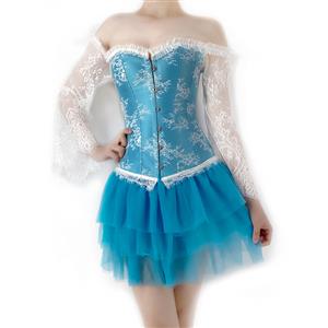 Retro Plastic Boned Off-shoulder Lace Overbust Corset with Multi-layered Mesh Tutu Skirt N22230