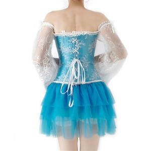 Retro Plastic Boned Off-shoulder Lace Overbust Corset with Multi-layered Mesh Tutu Skirt N22230