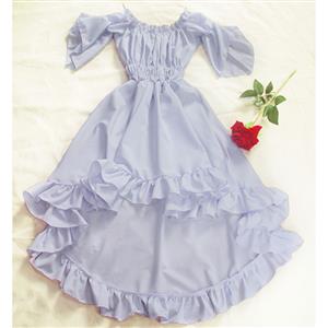 Vintage White Off-shoulder Ruffle Elastic Puff Sleeve High Waist Harajuku High-low Dress N21908