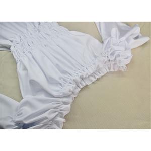 Vintage White Off-shoulder Ruffle Elastic Puff Sleeve High Waist Harajuku High-low Dress N21908