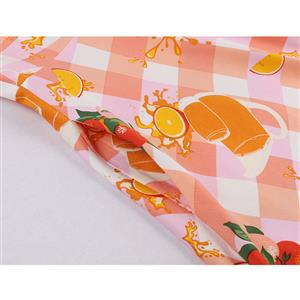 Retro Orange Juice Print Round Neckline Sleeveless High Waist Summer Party Swing Dress N21862