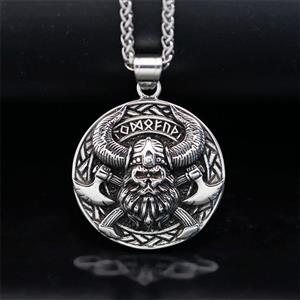 Vintage Norse Viking Pirate Men's Stainless Steel Pendant - Mythological Odin's Design J23699