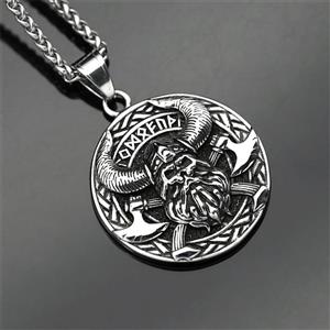 Vintage Norse Viking Pirate Men's Stainless Steel Pendant - Mythological Odin's Design J23699