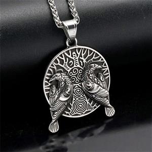 Vintage Norse Viking Pirate Men's Stainless Steel Pendant - Mythological Odin's Design J23701