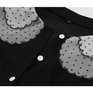 1960s Vintage Peter Pan Collar Puff Sleeve High Waist Cocktail Tea Party Little Black Dress N21589