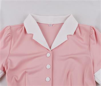 Vintage Pink Dress with Strawberry Print and White Waist Belt - Sweetheart Neckline Party Dress for Women N23824