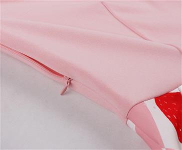 Vintage Pink Dress with Strawberry Print and White Waist Belt - Sweetheart Neckline Party Dress for Women N23824
