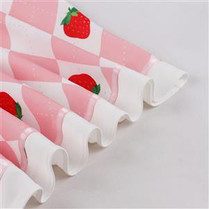 Vintage Pink Dress with Strawberry Print and White Waist Belt - Sweetheart Neckline Party Dress for Women N23824