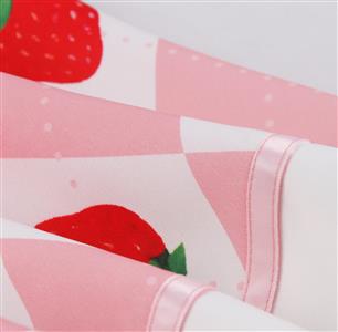 Vintage Pink Dress with Strawberry Print and White Waist Belt - Sweetheart Neckline Party Dress for Women N23824