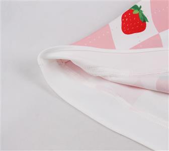 Vintage Pink Dress with Strawberry Print and White Waist Belt - Sweetheart Neckline Party Dress for Women N23824