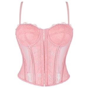 Vintage Pink Lace Corset - Adjustable Underbust Bustier? N23791