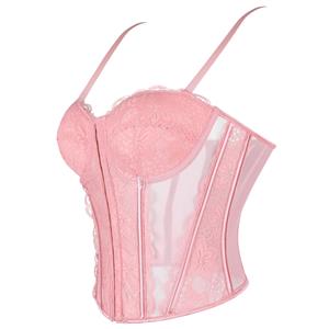 Vintage Pink Lace Corset - Adjustable Underbust Bustier? N23791