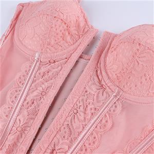 Vintage Pink Lace Corset - Adjustable Underbust Bustier? N23791