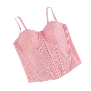 Vintage Pink Lace Corset - Adjustable Underbust Bustier? N23791