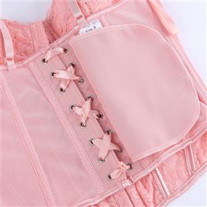 Vintage Pink Lace Corset - Adjustable Underbust Bustier? N23791
