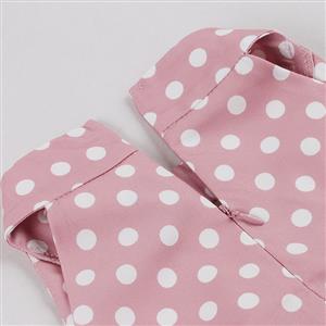 Vintage Pink Polka Dot Halter Swing Dress 1950s Style N23935