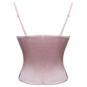Vintage Pink Satin Corset Set - Floral Lace Overlay Bustier with Adjustable Back Straps N237823