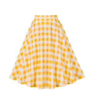 Women's Clothing Plaid Big Swing Ruffle Skirt Vintage High Waist Midi Skirt HG23421