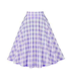 Women's Clothing Plaid Big Swing Ruffle Skirt Vintage High Waist Midi Skirt HG23422